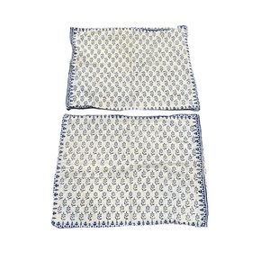 Hand Blocked Indigo Blue & White Flower Linen Pillow Shams India Jaipur 18 X 24